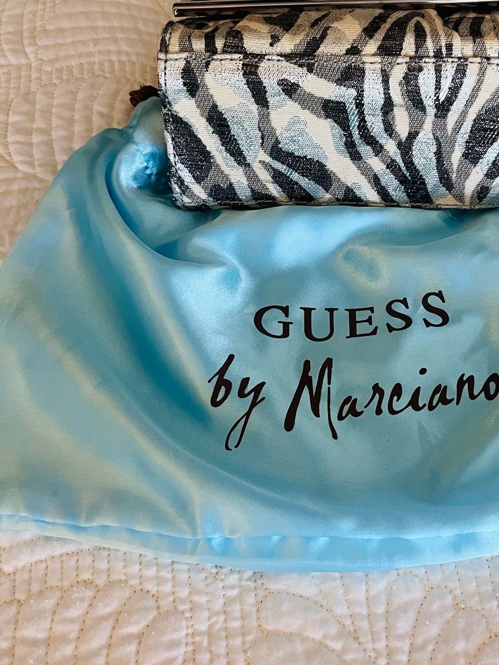 Close out sale guess Zebra-Print Mini Crossbody Bag in Black and Whit